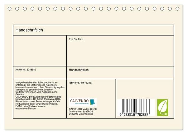 Produktbild: Handschriftlich (Tischkalender 2027 DIN A5 quer), CALVENDO Monatskalender