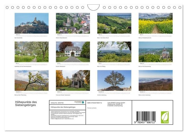 Produktbild: H&ouml;hepunkte des Siebengebirges (Wandkalender 2026 DIN A4 quer), CALVENDO Monatskalender