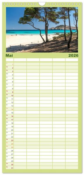 Produktbild: Familienplaner 2026 - Spanien - Balearen - Mallorca mit 5 Spalten (Wandkalender, 21 x 45 cm) CALVENDO