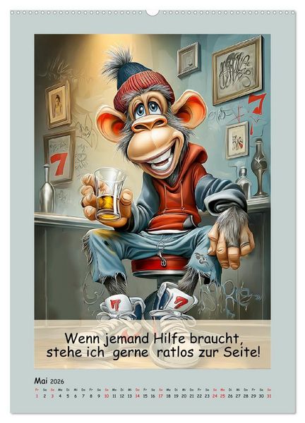 Produktbild: Affengeil. Humor aus dem Gro&szlig;stadtdschungel (hochwertiger Premium Wandkalender 2026 DIN A2 hoch), Kunstdruck in Hochglanz