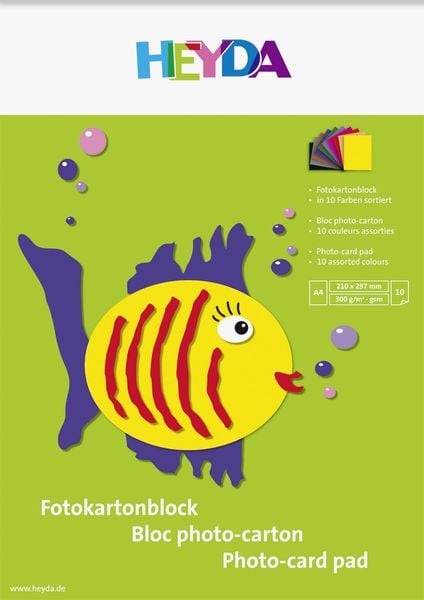 Produktbild: Heyda Fotokartonblock A4 300g, 10 Blatt farbig sortiert