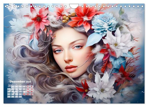 Produktbild: Bl&uuml;tenzauber - Farbenfrohe Illustrationen der G&ouml;ttin Flora (Wandkalender 2026 DIN A4 quer), CALVENDO Monatskalender