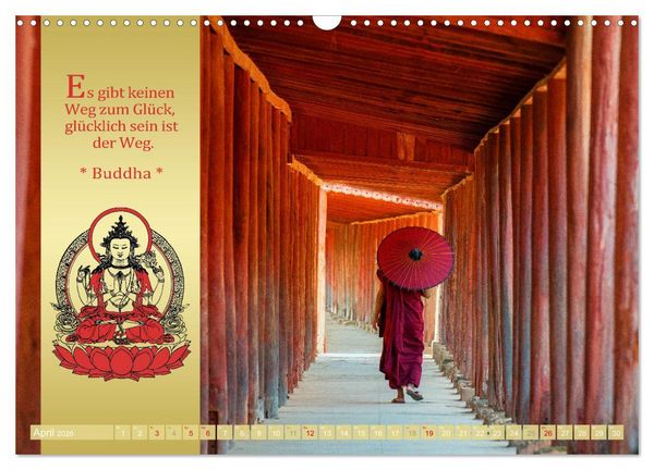 Produktbild: BUDDHAS WORTE - Buddhistische Weisheiten (Wandkalender 2026 DIN A3 quer), CALVENDO Monatskalender