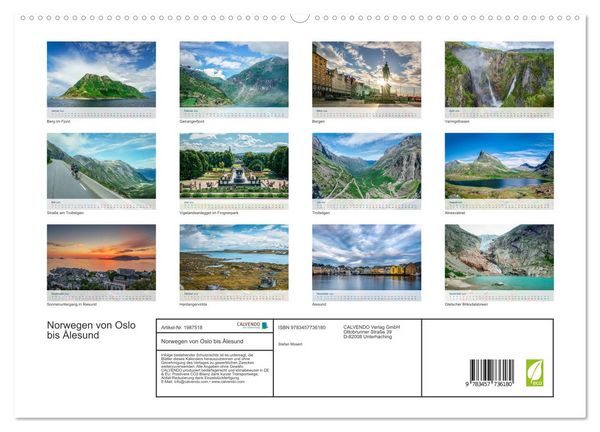 Produktbild: Norwegen von Oslo bis &Aring;lesund (hochwertiger Premium Wandkalender 2026 DIN A2 quer), Kunstdruck in Hochglanz