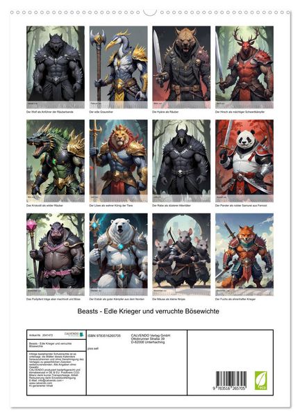 Produktbild: Beasts - Edle Krieger und verruchte B&ouml;sewichte (hochwertiger Premium Wandkalender 2026 DIN A2 hoch), Kunstdruck in Hochglanz
