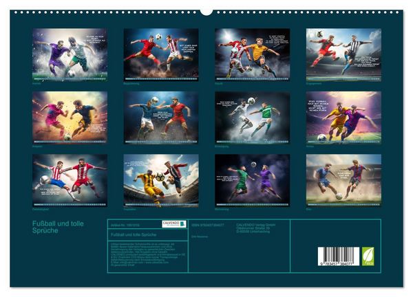 Produktbild: Fu&szlig;ball und tolle Spr&uuml;che (hochwertiger Premium Wandkalender 2026 DIN A2 quer), Kunstdruck in Hochglanz
