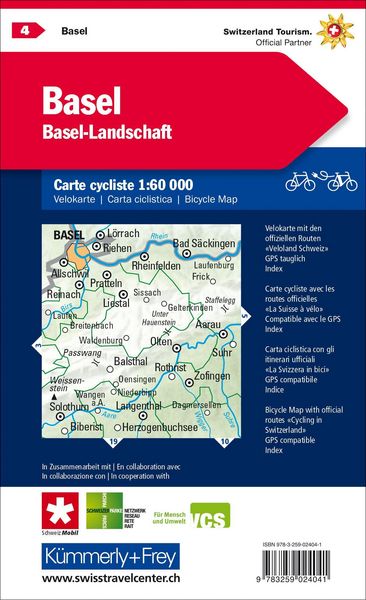 Produktbild: K&uuml;mmerly+Frey Velokarte 4 Basel-Landschaft 1:60.000