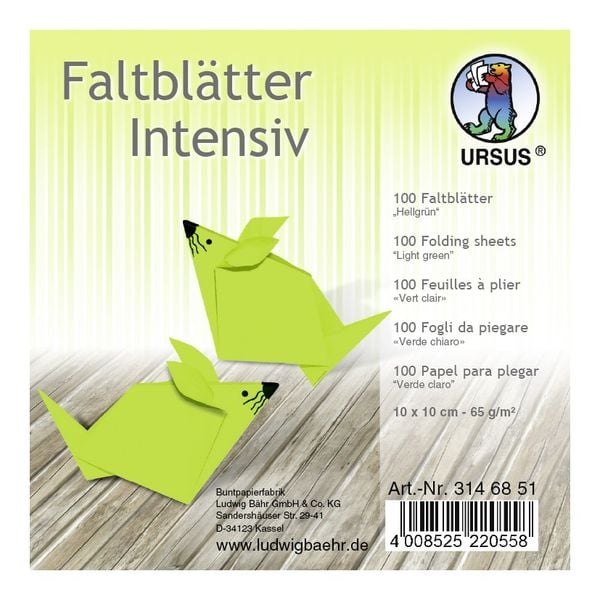Produktbild: URSUS Falten Faltbl&auml;tter Uni intensiv, Plakatkarton, 65 g/m&sup2;, 10 x 10 cm, hellgr&uuml;n