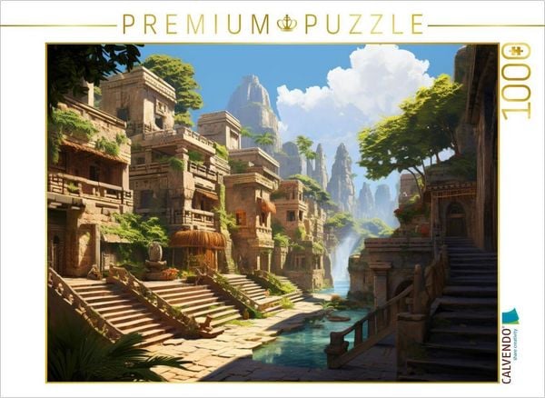CALVENDO Puzzle Fantasie einer alten südamerikanischen Stadt - Maya Inka | 1000 Teile Lege-Größe 64x48cm Foto-Puzzle für glückliche Stunden