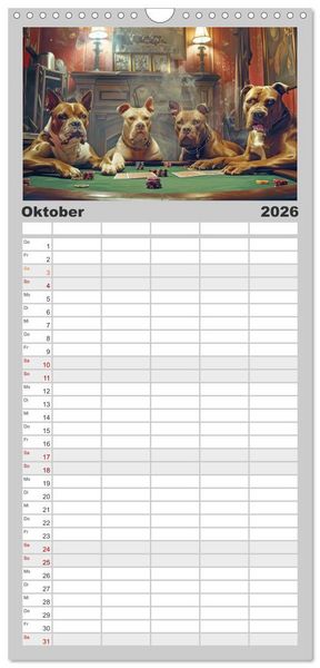 Produktbild: Familienplaner 2026 - Gangsterhunde - KI-Bilder mit 5 Spalten (Wandkalender, 21 x 45 cm) CALVENDO