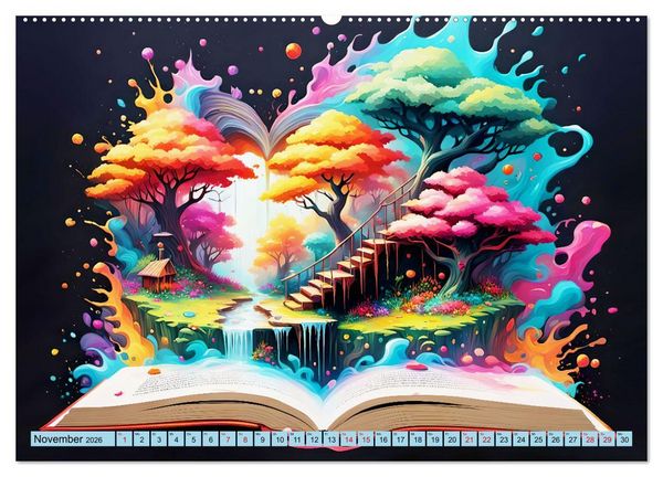 Produktbild: Bunte B&uuml;cherseiten (hochwertiger Premium Wandkalender 2026 DIN A2 quer), Kunstdruck in Hochglanz