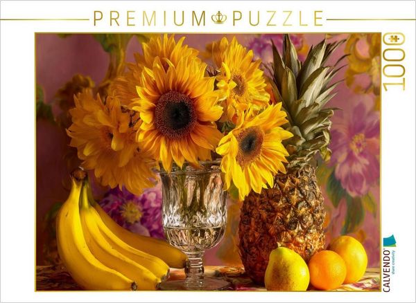 Produktbild: CALVENDO Puzzle Stillleben in Gelb mit Sonnenblumen, Bananen und Ananas | 1000 Teile Lege-Gr&ouml;&szlig;e 64x48cm Foto-Puzzle f&uuml;r gl&uuml;ckliche Stunden