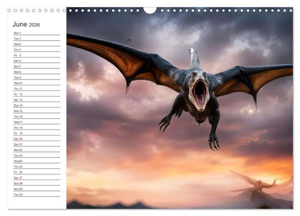 Produktbild: AI Dino Delights Mesmerizing Views of Prehistoric Life (Wall Calendar 2026 DIN A3 landscape), CALVENDO 12 Month Wall Calendar