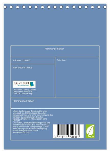Produktbild: Flammende Farben (Tischkalender 2026 DIN A5 hoch), CALVENDO Monatskalender