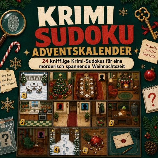 Produktbild: Der Krimi Sudoku Adventskalender: 24 knifflige Krimi-Sudokus f&uuml;r eine m&ouml;rderisch spannende Weihnachtszeit
