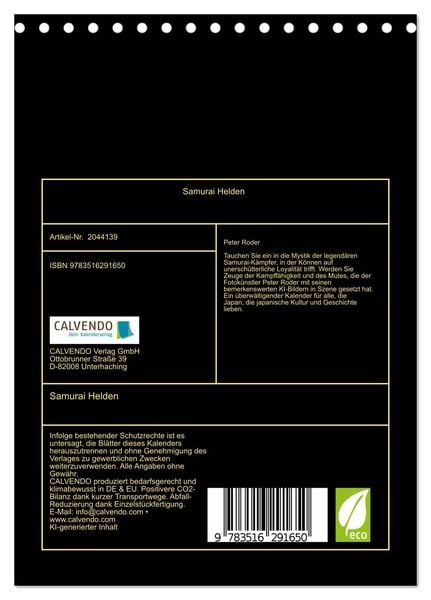 Produktbild: Samurai Helden (Tischkalender 2026 DIN A5 hoch), CALVENDO Monatskalender