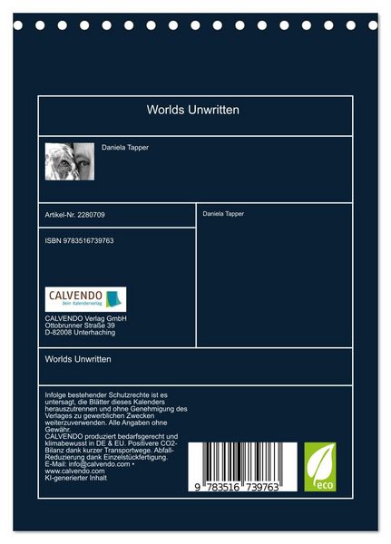 Produktbild: Worlds Unwritten (Tischkalender 2026 DIN A5 hoch), CALVENDO Monatskalender
