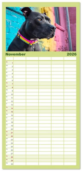 Produktbild: Familienplaner 2026 - Pit Bull Terrier. Zwischen Wildblumen und Gro&szlig;stadtglanz mit 5 Spalten (Wandkalender, 21 x 45 cm) CALVENDO