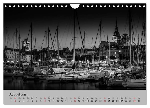 Produktbild: Hansestadt Stralsund bei Nacht (mit GPS-Koordinaten) (Wandkalender 2026 DIN A4 quer), CALVENDO Monatskalender