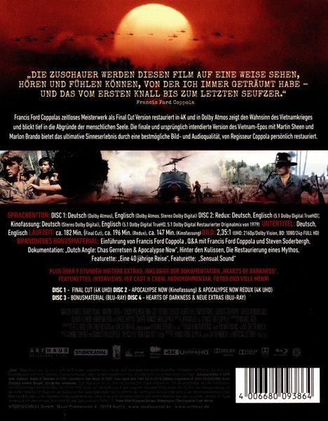 Produktbild: Apocalypse Now / The Final Cut / Collector's Edition / (2 4K Ultra HD) (+ 2 Blu-ray 2D)