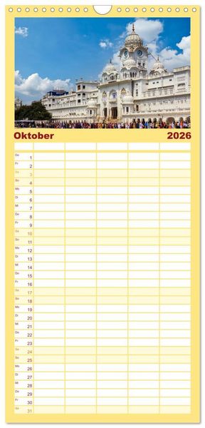 Produktbild: Familienplaner 2026 - Faszination Indien mit 5 Spalten (Wandkalender, 21 x 45 cm) CALVENDO