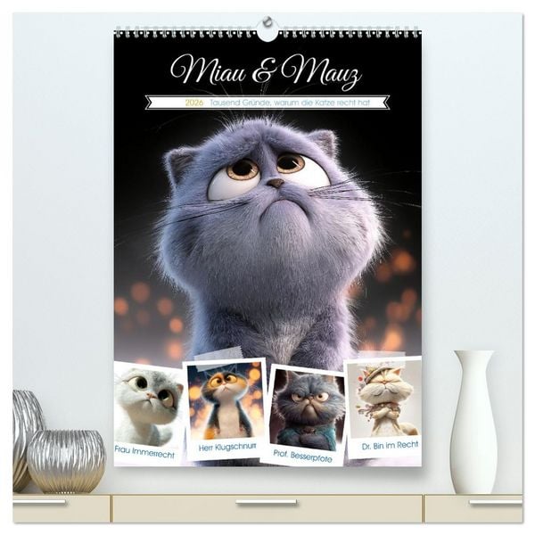 Miau & Mauz (hochwertiger Premium Wandkalender 2026 DIN A2 hoch), Kunstdruck in Hochglanz