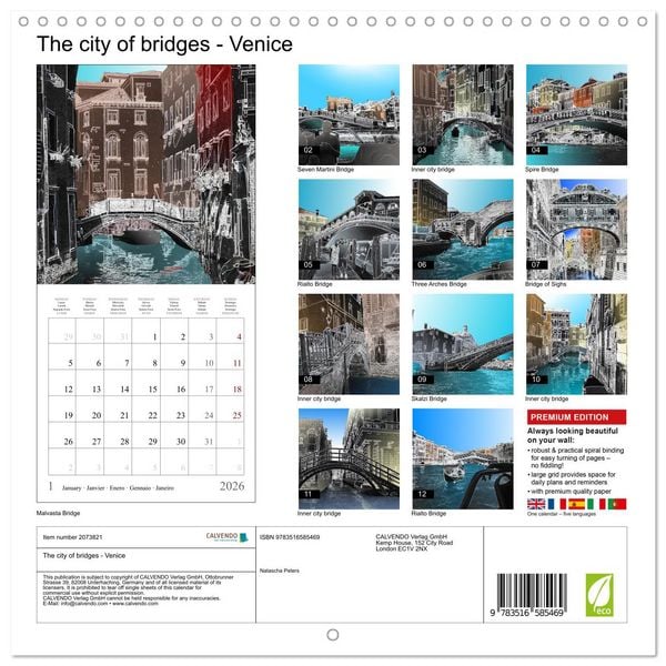 Produktbild: The city of bridges - Venice (Wall Calendar 2026 12 &times; 12 Inch) CALVENDO 12 Month Wall Calendar