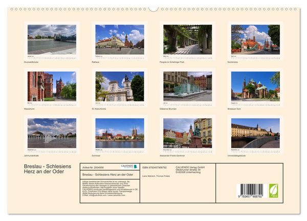 Produktbild: Breslau - Schlesiens Herz an der Oder (hochwertiger Premium Wandkalender 2026 DIN A2 quer), Kunstdruck in Hochglanz