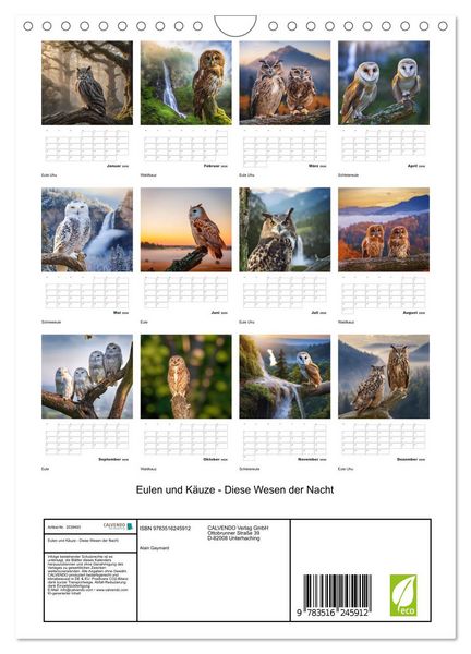 Produktbild: Eulen und K&auml;uze - Diese Wesen der Nacht (Wandkalender 2026 DIN A4 hoch), CALVENDO Monatskalender