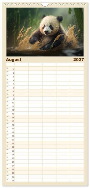 Produktbild: Familienplaner 2027 - Tierkinder beim Baden mit 5 Spalten (Wandkalender, 21 x 45 cm) CALVENDO