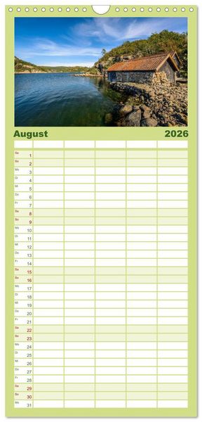 Produktbild: Familienplaner 2026 - Norwegens S&uuml;den mit 5 Spalten (Wandkalender, 21 x 45 cm) CALVENDO