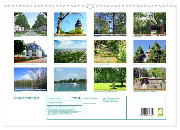 Produktbild: Gr&uuml;nes Mannheim (Wandkalender 2027 DIN A3 quer), CALVENDO Monatskalender