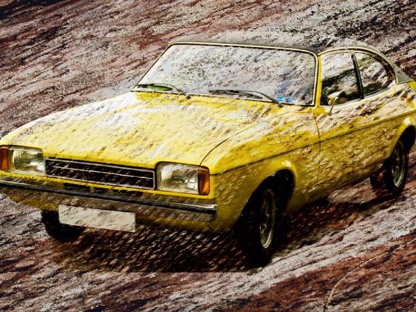 Produktbild: CALVENDO Puzzle Gelber Ford Capri vor steinigem Hintergrund | 1000 Teile Lege-Gr&ouml;&szlig;e 64x48cm Foto-Puzzle f&uuml;r gl&uuml;ckliche Stunden