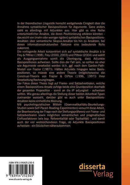 Produktbild: Syntaktische Basispositionen f&uuml;r Adjunkte? Psycholinguistische Untersuchungen zum Stellungsverhalten von Frameadverbialen und Satzadverbialen