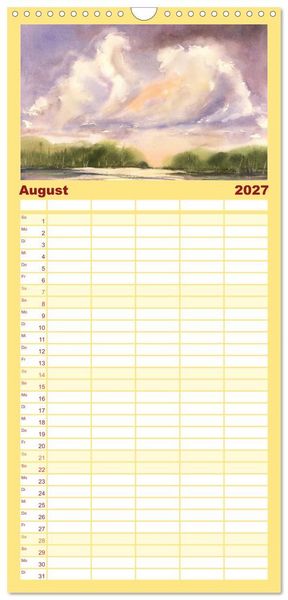 Produktbild: Familienplaner 2027 - Landschaft in Aquarell mit 5 Spalten (Wandkalender, 21 x 45 cm) CALVENDO