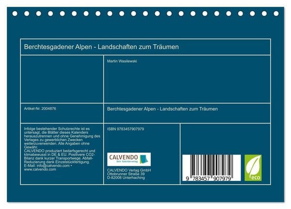 Produktbild: Berchtesgadener Alpen - Landschaften zum Tr&auml;umen (Tischkalender 2026 DIN A5 quer), CALVENDO Monatskalender