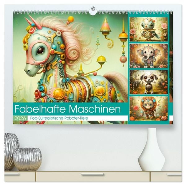 Produktbild: Fabelhafte Maschinen. Pop-Surrealistische Roboter-Tiere (hochwertiger Premium Wandkalender 2026 DIN A2 quer), Kunstdruck in Hochglanz
