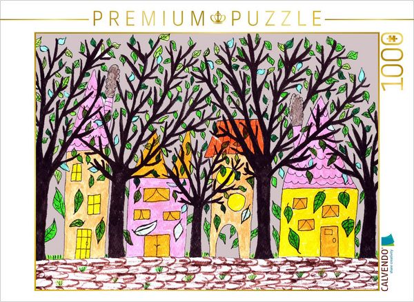 CALVENDO Puzzle Fantasiebäume vor Häuserrreihe | 1000 Teile Lege-Größe 64x48cm Foto-Puzzle für glückliche Stunden
