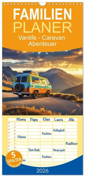 Produktbild: Familienplaner 2026 - Vanlife - Caravan Abenteuer mit 5 Spalten (Wandkalender, 21 x 45 cm) CALVENDO
