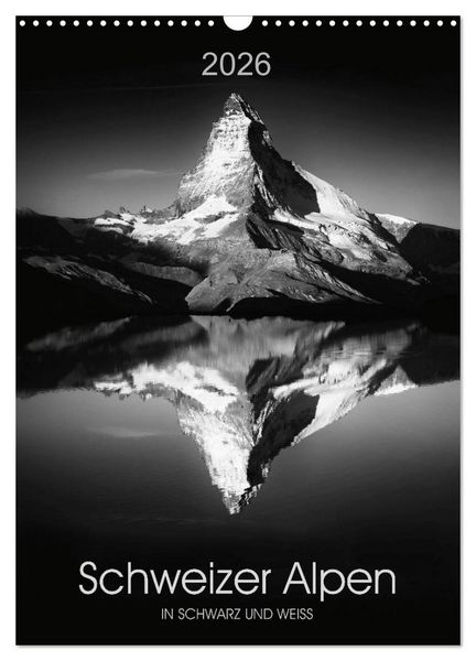 Produktbild: SCHWEIZER ALPEN in Schwarz und Wei&szlig; (Wandkalender 2026 DIN A3 hoch), CALVENDO Monatskalender