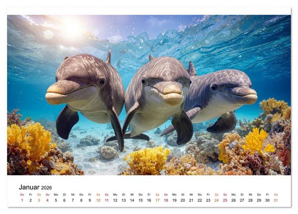 Produktbild: Delfine - ein Jahr voller Meer (Tischkalender 2026 DIN A5 quer), CALVENDO Monatskalender