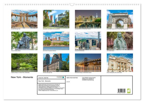 Produktbild: New York - Momente (Wandkalender 2026 DIN A2 quer), CALVENDO Monatskalender