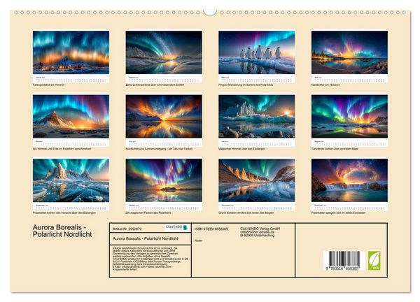 Produktbild: Aurora Borealis - Polarlicht Nordlicht (hochwertiger Premium Wandkalender 2026 DIN A2 quer), Kunstdruck in Hochglanz