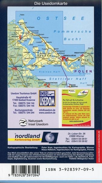 Produktbild: Usedom mit Ortspl&auml;nen von Peenem&uuml;nde, Karlshagen, Trassenheide, Zinnowitz, Zempin, Koserow, Loddin, &Uuml;ckeritz, Usedom, Bansin, Heringsdorf, Ahlbeck und Swinem&uuml;nde