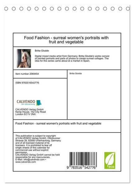 Produktbild: Food Fashion - surreal women's portraits with fruit and vegetable (Desk Calendar 2026 DIN A5 portrait), CALVENDO 12 Month DeskCalendar