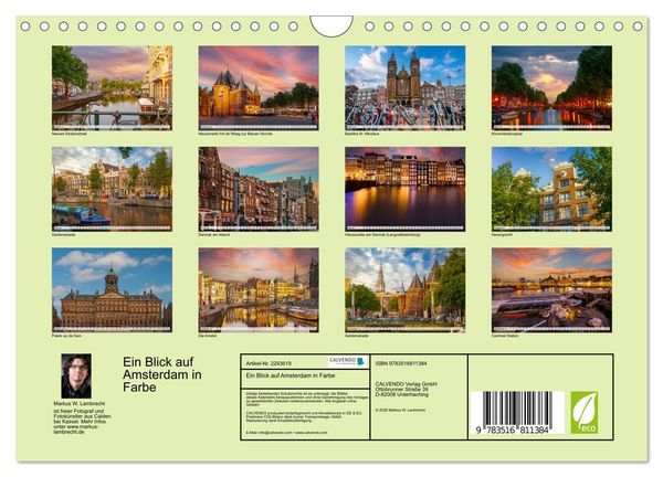 Produktbild: Ein Blick auf Amsterdam in Farbe (Wandkalender 2027 DIN A4 quer), CALVENDO Monatskalender