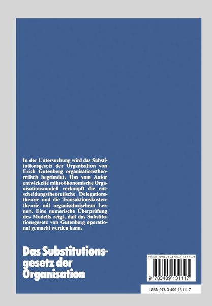 Produktbild: Das Substitutionsgesetz der Organisation