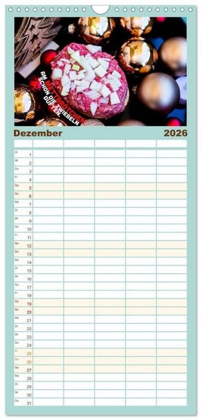Produktbild: Familienplaner 2026 - Mettkalender - Spread some more Mett mit 5 Spalten (Wandkalender, 21 x 45 cm) CALVENDO