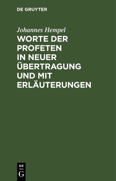 Produktbild: Worte der Profeten in neuer &Uuml;bertragung und mit Erl&auml;uterungen