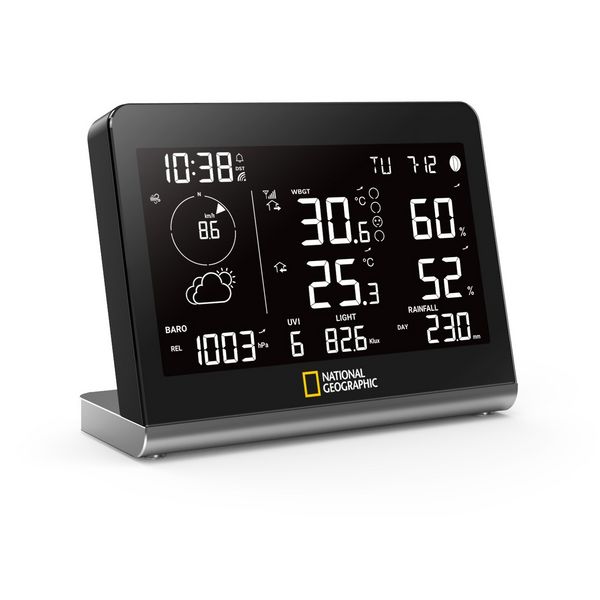 Produktbild: Bresser 14728 - NATIONAL GEOGRAPHIC Funkwetterstation SC mit 8-in-1-Au&szlig;ensensor und Farbwechsel